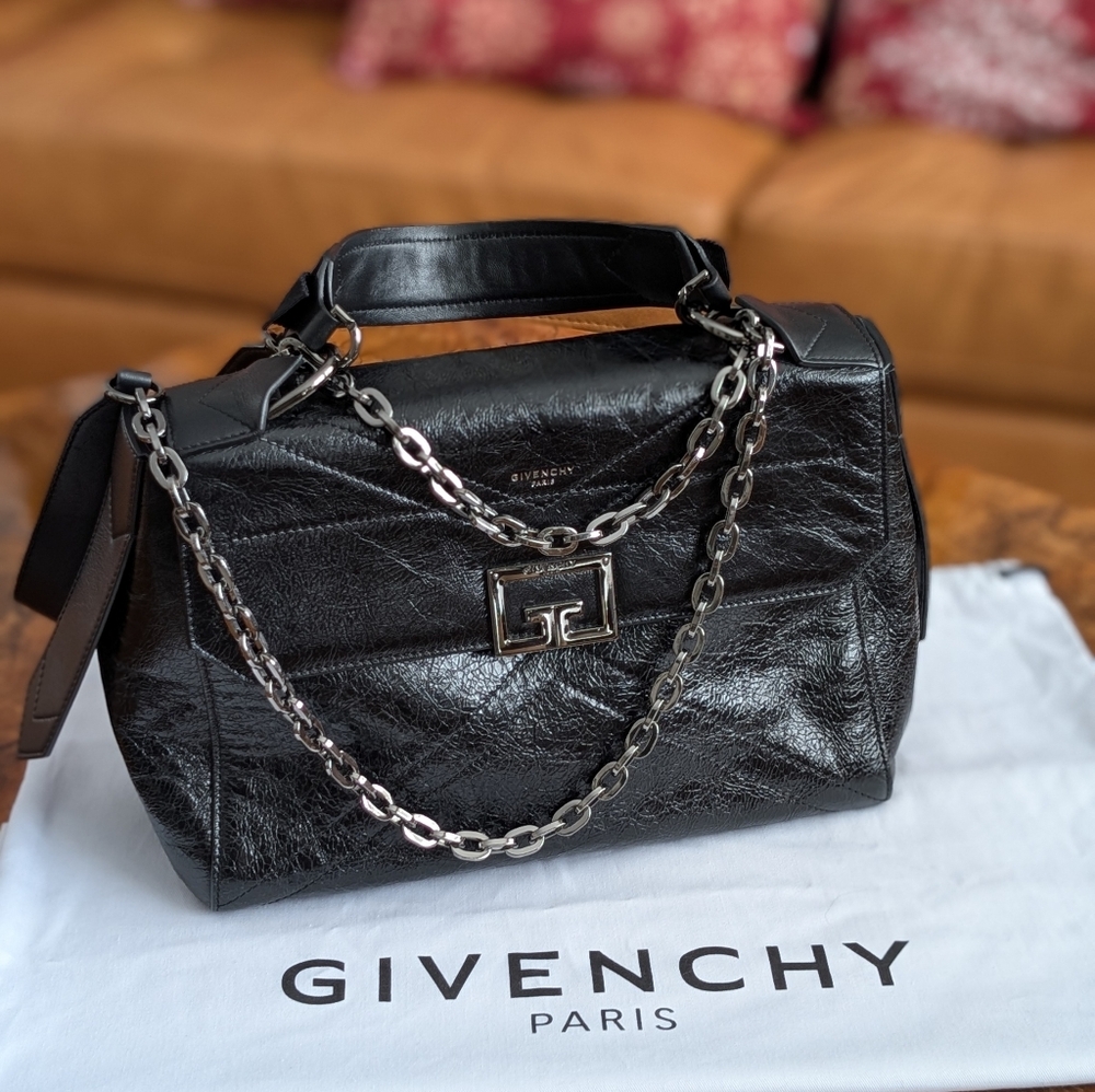 Givenchy Black Leather Medium Shoulder / Crossbody Bag with Chain & Strap